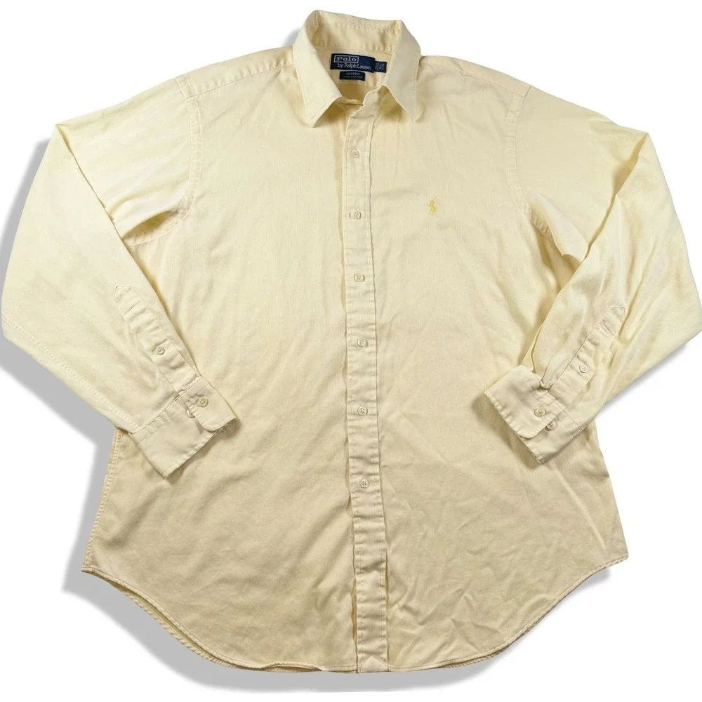 Polo Ralph Lauren Andrew Shirt Mens 16.5 34/35 Yellow Cotton Button Down Pony